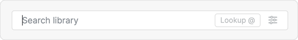 The library search box reading “Search library” with a “Lookup @” hint and the advanced search options button on the right.